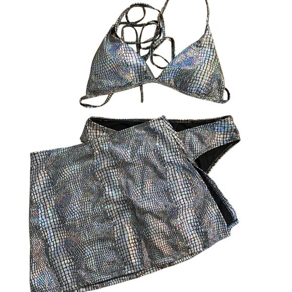 3-piece Triangle Bikini Set Swimsuit with Skirt Womens Size Large - Picture 7 of 9